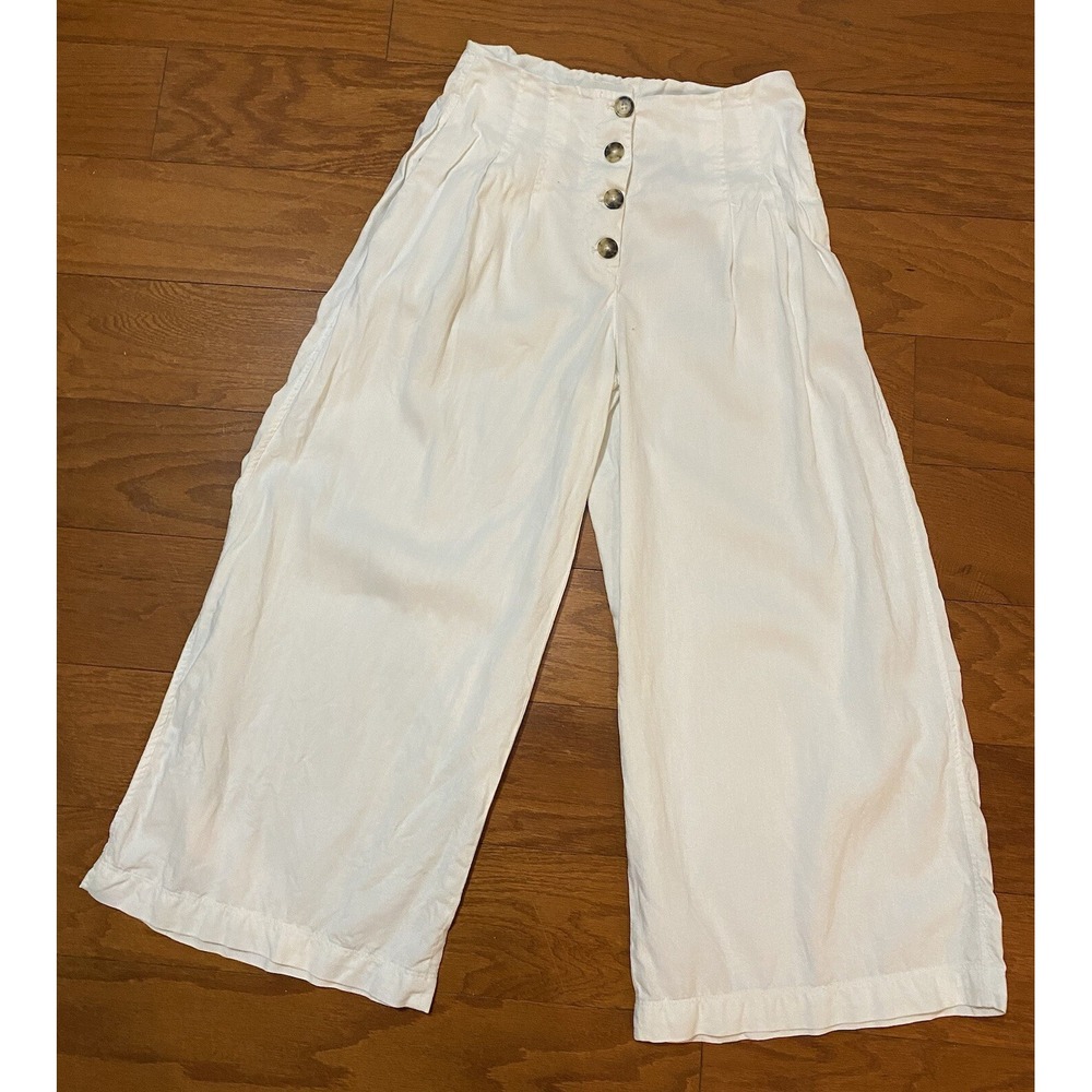Aritzia Wilfred Linen Blend Pants Women Size 6 Pull-on Wide Leg *Flaws White